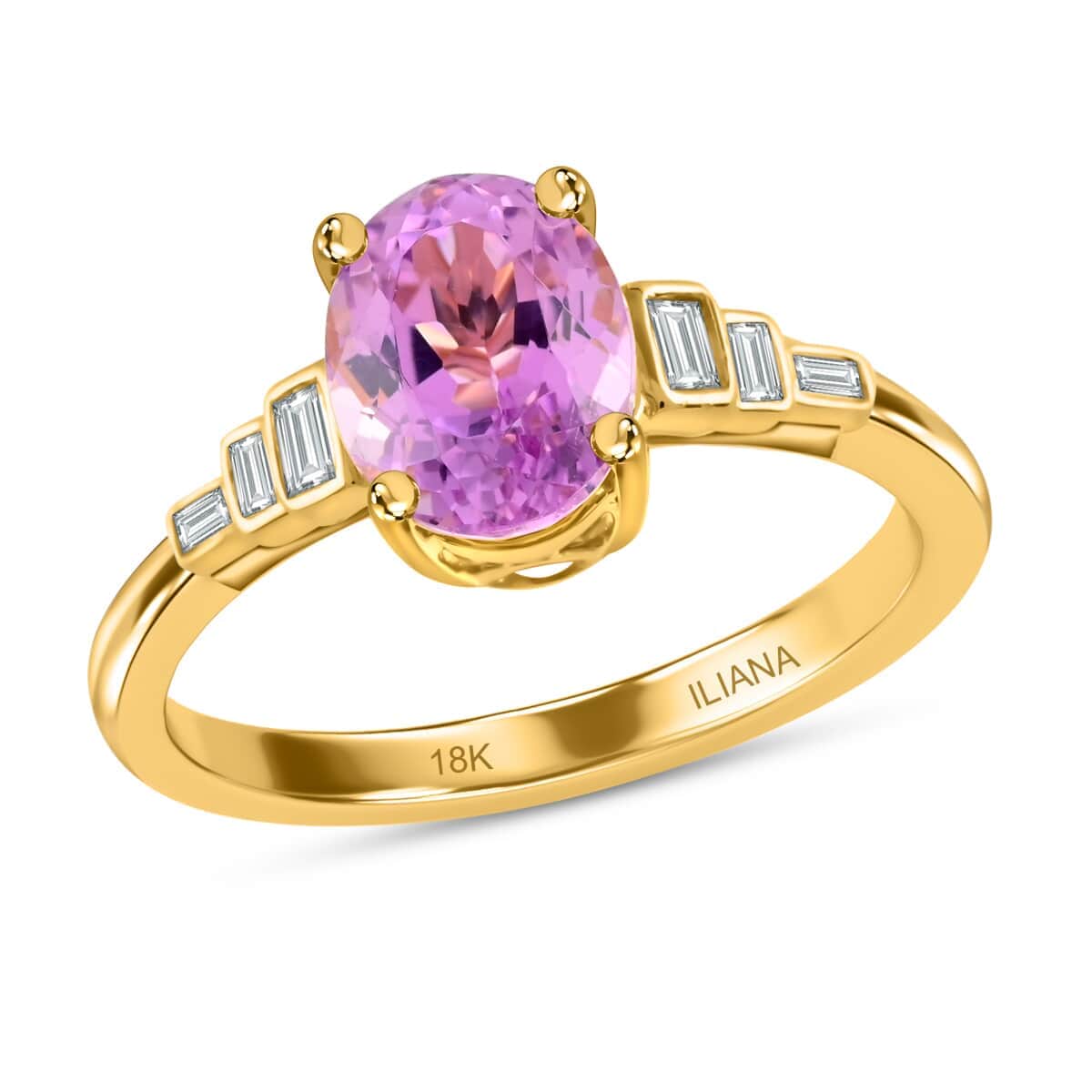 Certified & Appraised Iliana 18K Yellow Gold AAAA Patroke Kunzite and G-H SI Diamond Ring 2.65 ctw image number 0