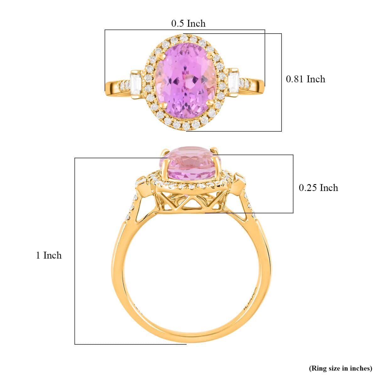 Iliana 18K Yellow Gold AAAA Patroke Kunzite and G-H SI Diamond Halo Ring 3.80 ctw (Del. 15-20 Days) image number 4