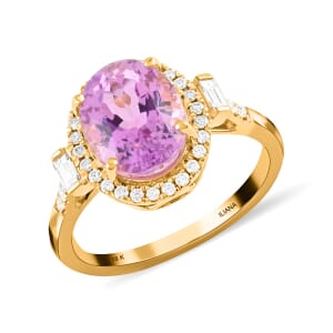 Iliana 18K Yellow Gold AAAA Patroke Kunzite and G-H SI Diamond Halo Ring (Size 8.0) 3.80 ctw