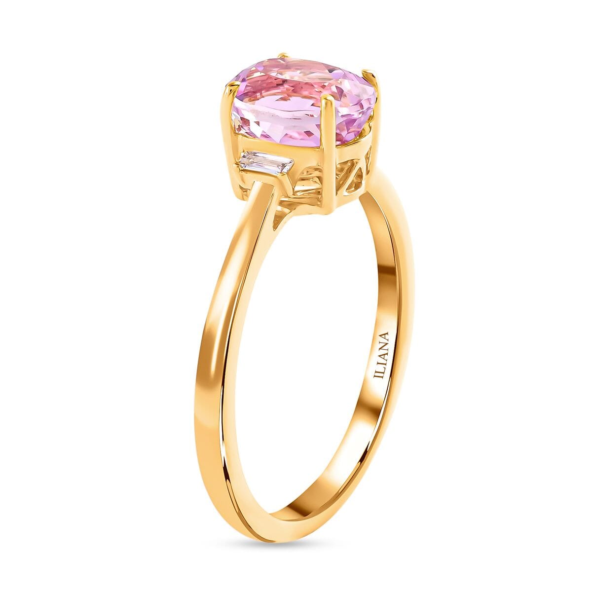 Certified & Appraised Iliana 18K Yellow Gold AAA Patroke Kunzite and G-H SI Diamond Ring (Size 9.0) 1.75 ctw image number 2