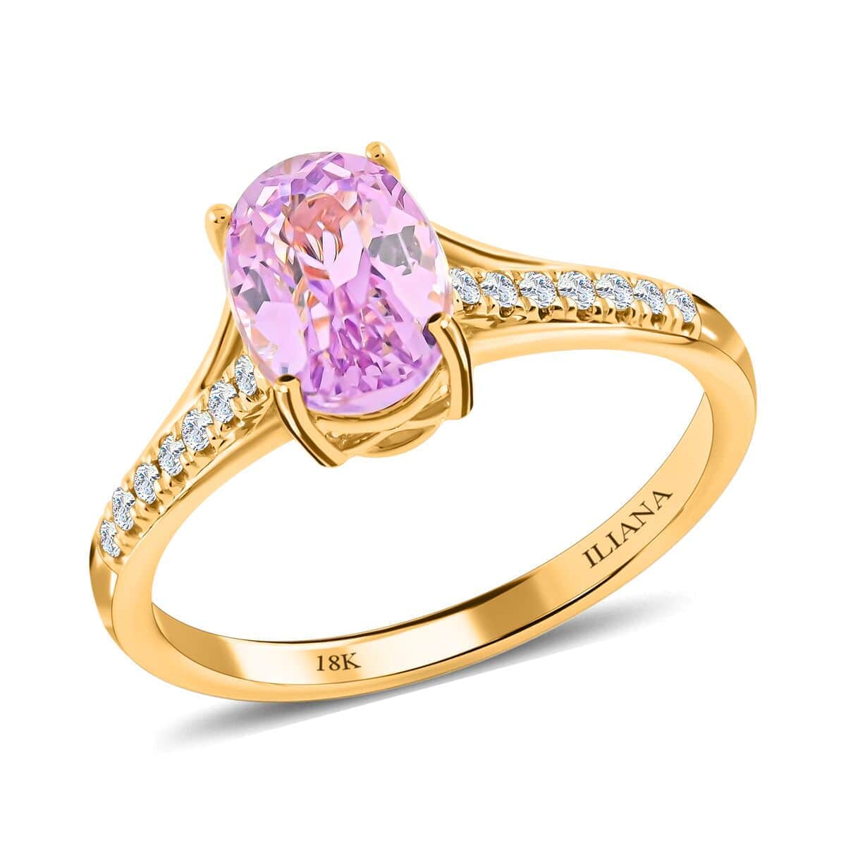 Certified & Appraised Iliana 18K Yellow Gold AAA Patroke Kunzite and G-H SI Diamond Ring (Size 10.0) 1.75 ctw image number 0