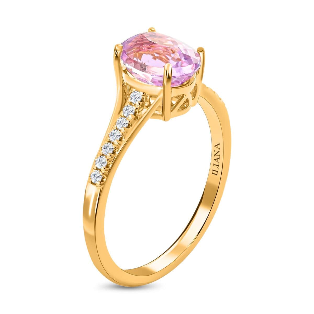 Certified & Appraised Iliana 18K Yellow Gold AAA Patroke Kunzite and G-H SI Diamond Ring (Size 10.0) 1.75 ctw image number 2