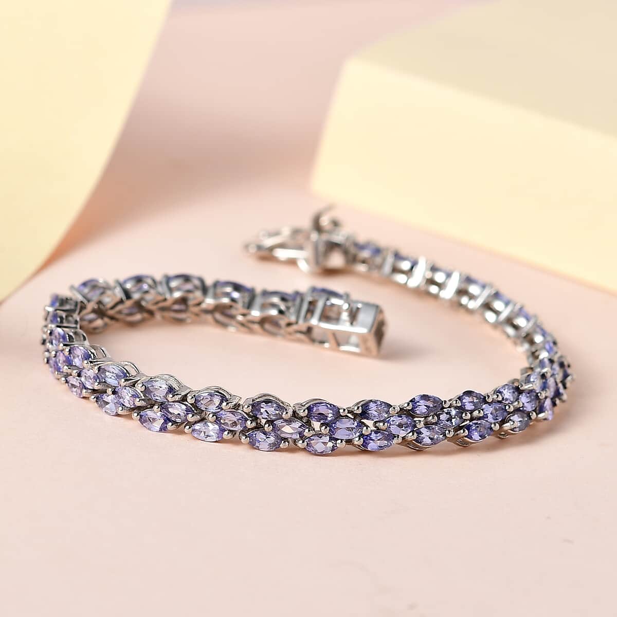 One Time Only Tanzanite 3 Row Carpet Bracelet in Platinum Over Sterling Silver (6.50 In) 6.75 ctw image number 1