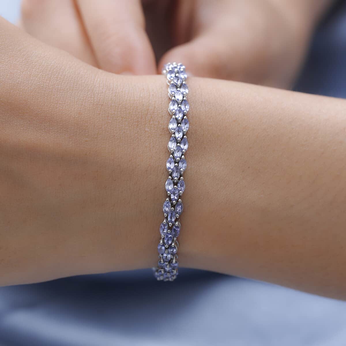 One Time Only Tanzanite 3 Row Carpet Bracelet in Platinum Over Sterling Silver (6.50 In) 6.75 ctw image number 2