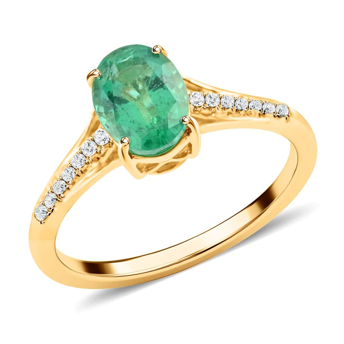 Certified Iliana 18K Yellow Gold AAA Kagem Zambian Emerald and G-H SI Diamond Ring (Del. in 15-20 Days) 1.25 ctw image number 0