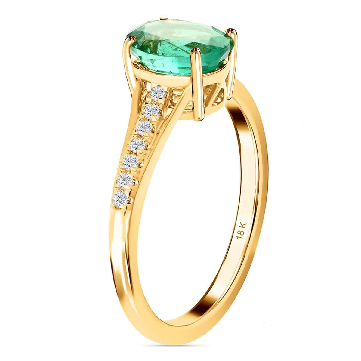 Certified Iliana 18K Yellow Gold AAA Kagem Zambian Emerald and G-H SI Diamond Ring (Del. in 15-20 Days) 1.25 ctw image number 2