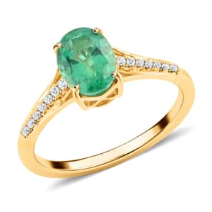 Certified Iliana 18K Yellow Gold AAA Kagem Zambian Emerald and G-H SI Diamond Ring (Size 6.0) 1.25 ctw