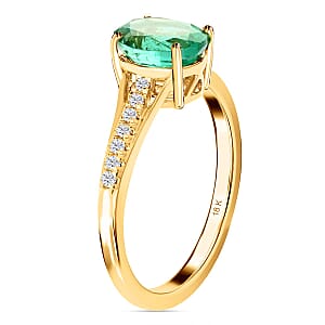 Certified Iliana 18K Yellow Gold AAA Kagem Zambian Emerald and G-H SI Diamond Ring (Size 6.0) 1.25 ctw