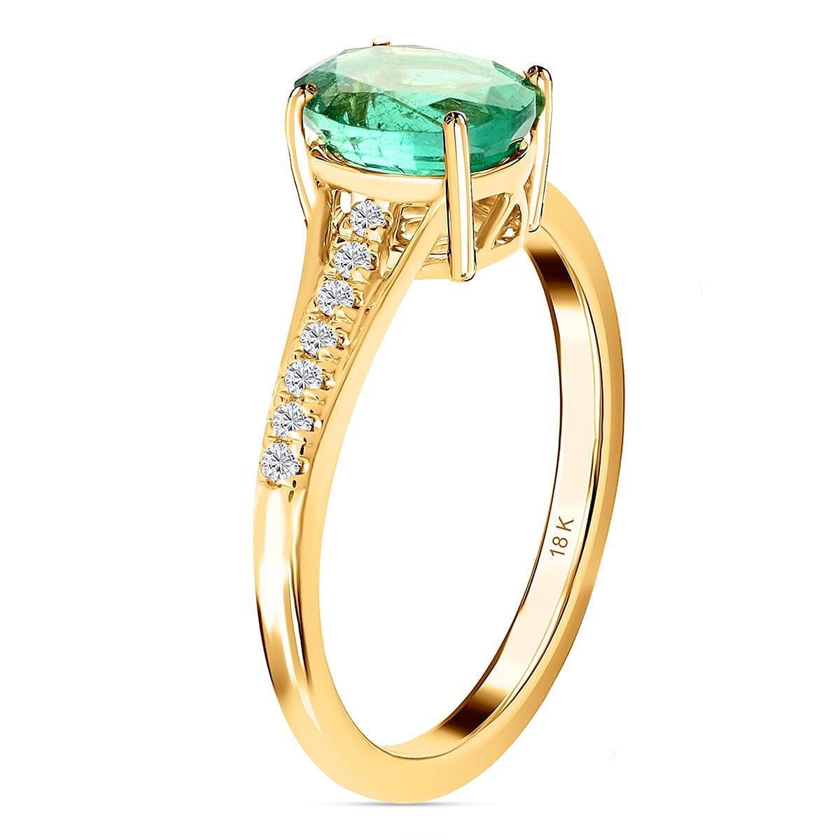 Certified and Appraised Iliana 18K Yellow Gold AAA Kagem Zambian Emerald and G-H SI Diamond Ring (Size 8.0) 1.25 ctw image number 2