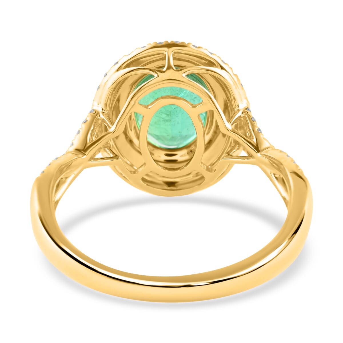 Certified & Appraised Iliana 18K Yellow Gold AAA Kagem Zambian Emerald and G-H SI Diamond Double Halo Ring (Size 10.0) 2.30 ctw image number 4
