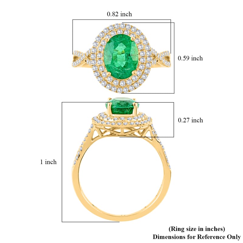 Certified & Appraised Iliana AAA Kagem Zambian Emerald and G-H SI Diamond 2.30 ctw Double Halo Ring in 18K Yellow Gold (Size 6.0)