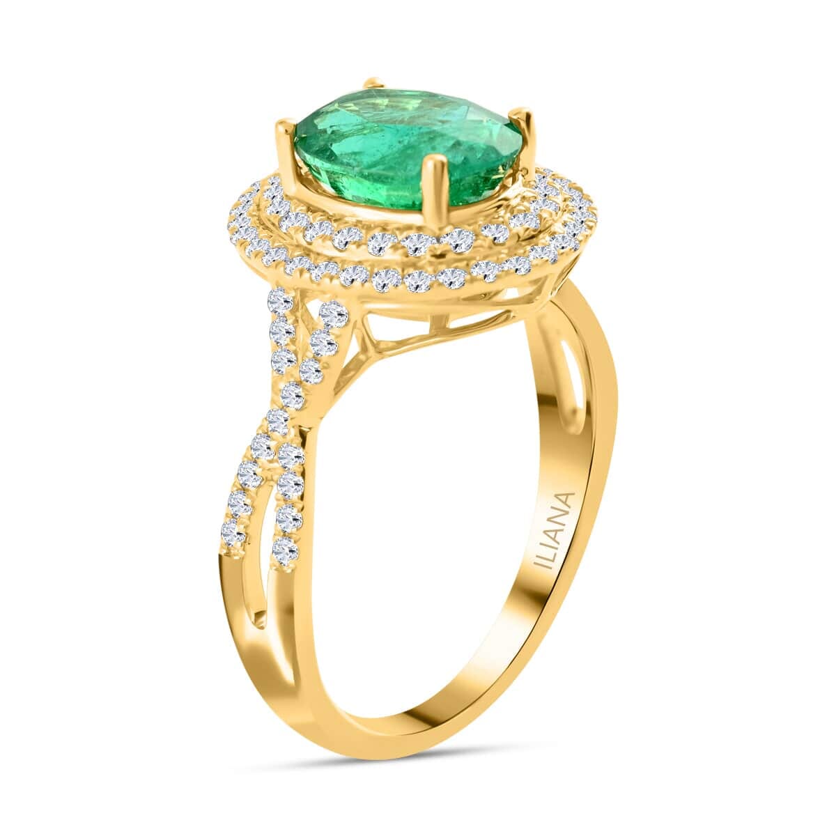 Certified & Appraised Iliana AAA Kagem Zambian Emerald and G-H SI Diamond 2.30 ctw Double Halo Ring in 18K Yellow Gold (Size 7.0) (Del. in 10-15 Days)  image number 3