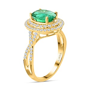 Certified & Appraised Iliana AAA Kagem Zambian Emerald and G-H SI Diamond 2.30 ctw Double Halo Ring in 18K Yellow Gold (Size 8.0) (Del. in 10-15 Days) 