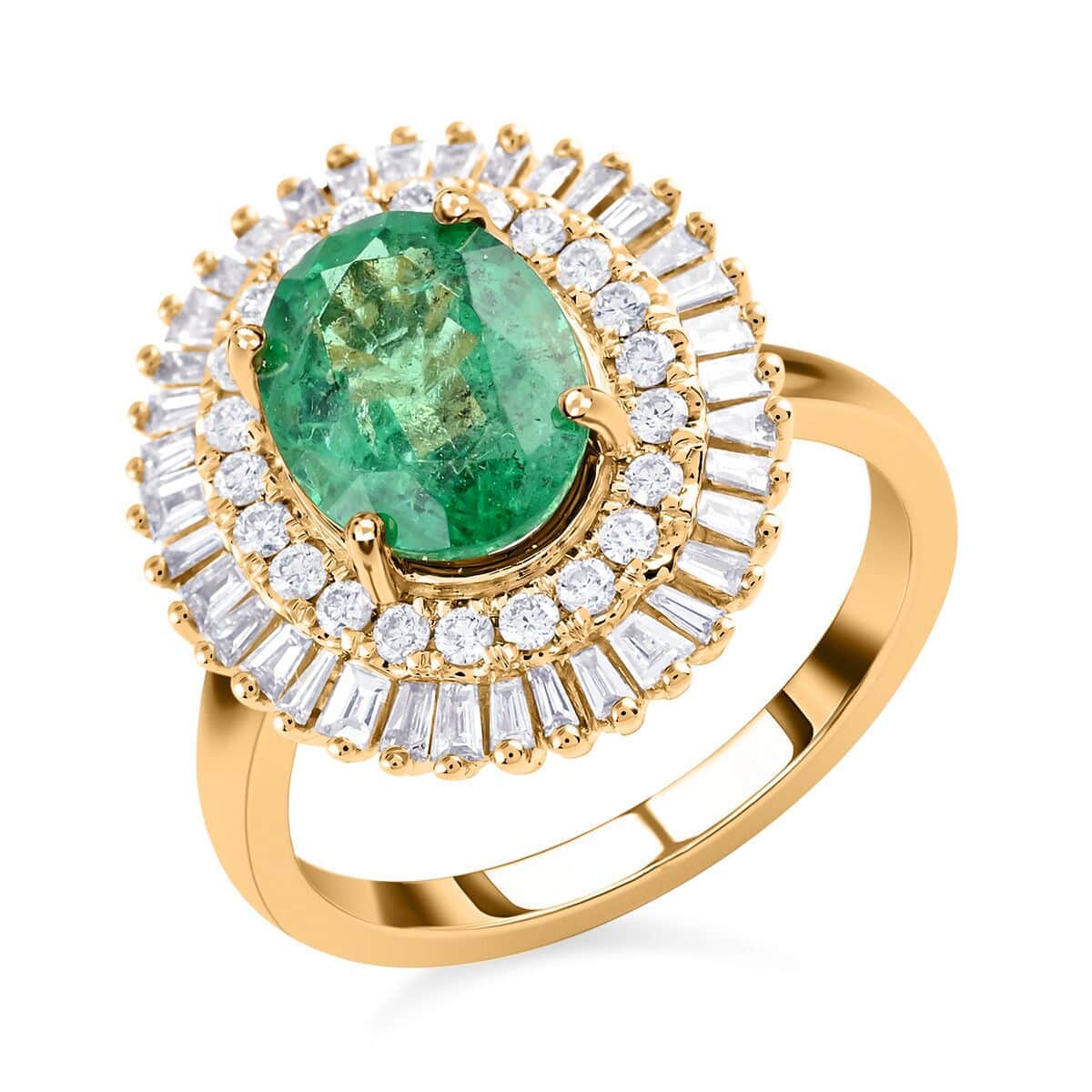 Certified Iliana 18K Yellow Gold AAA Kagem Zambian Emerald and G-H SI Diamond Double Halo Ring (Del. in 15-20 Days) 6 Grams 2.55 ctw image number 0