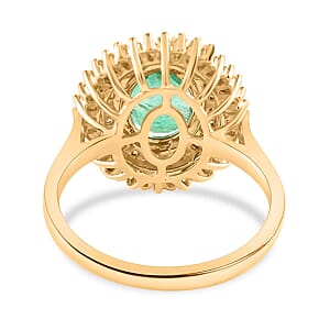 Certified & Appraised Iliana 18K Yellow Gold AAA Kagem Zambian Emerald and G-H SI Diamond Double Halo Ring (Size 10.0) 6 Grams 2.55 ctw