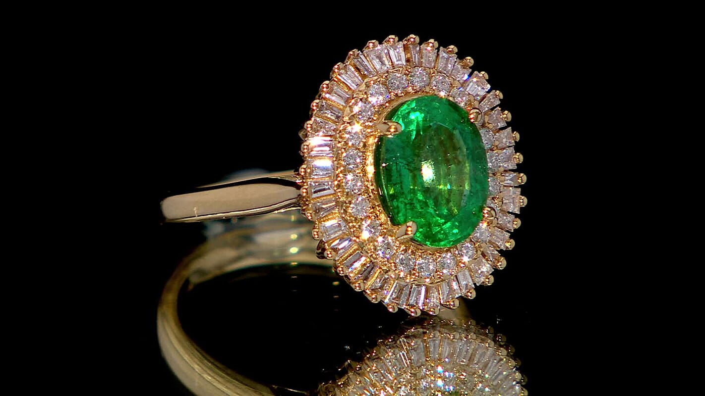 Certified Iliana 18K Yellow Gold AAA Kagem Zambian Emerald and G-H SI Diamond Double Halo Ring (Del. in 15-20 Days) 6 Grams 2.55 ctw