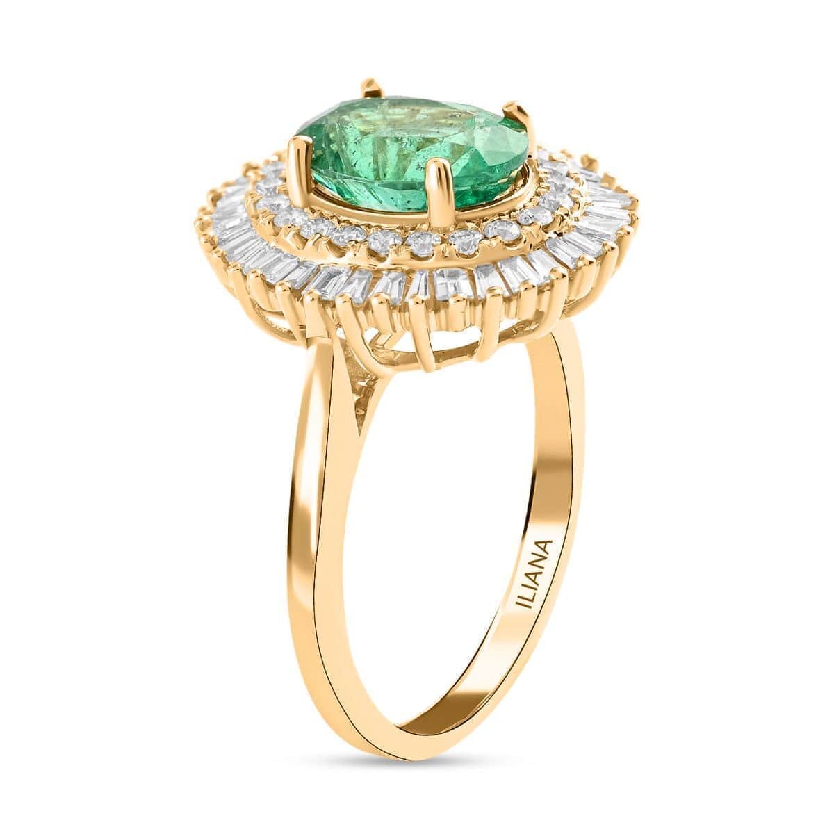 Certified & Appraised Iliana 18K Yellow Gold AAA Kagem Zambian Emerald and G-H SI Diamond Double Halo Ring (Size 8.0) 6 Grams 2.55 ctw image number 2