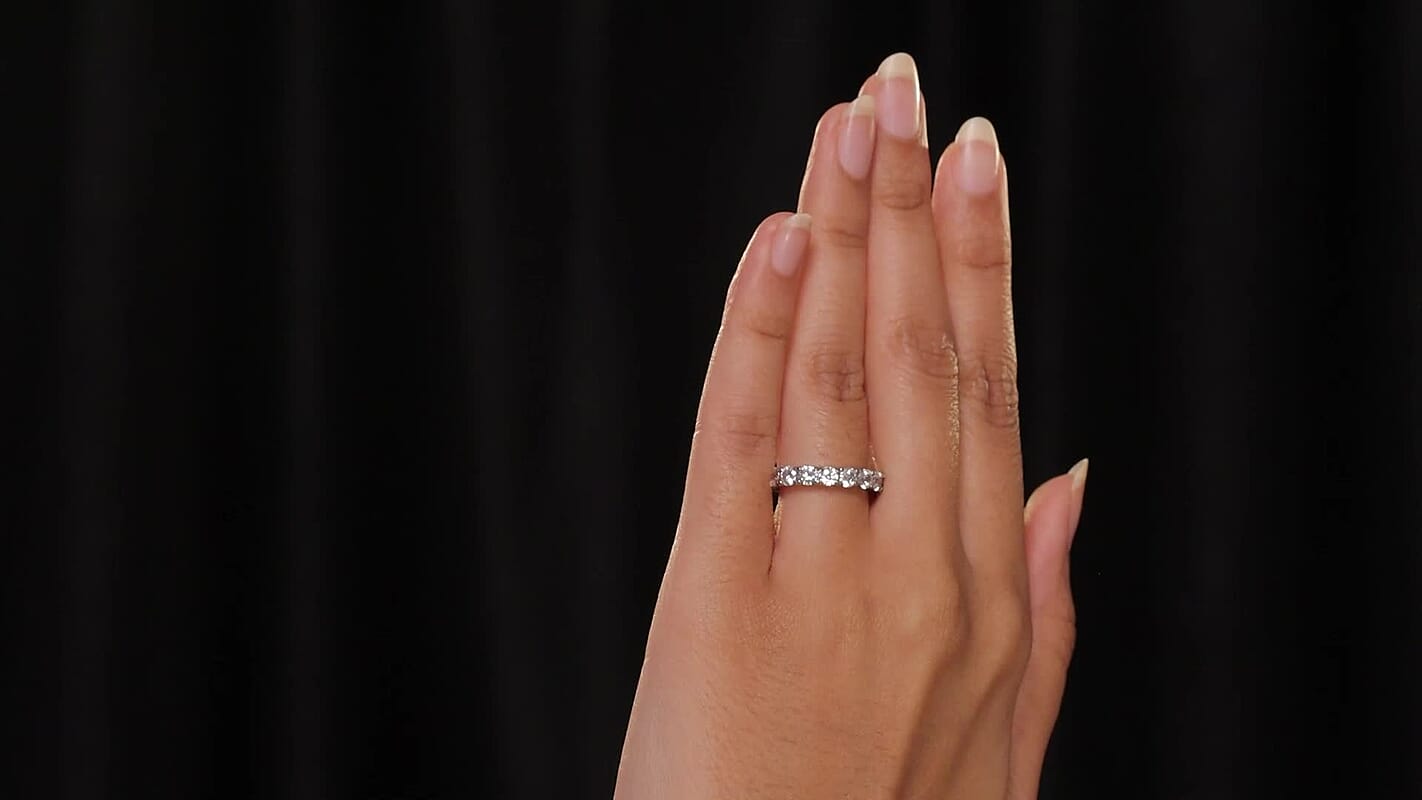 White Zircon Eternity Band Ring in Stainless Steel 3.65 ctw