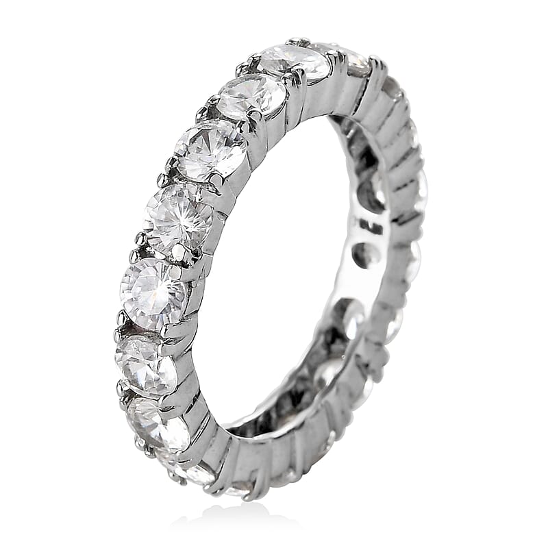 White Zircon 3.65 ctw Eternity Band Ring in Stainless Steel (Size 6.0)