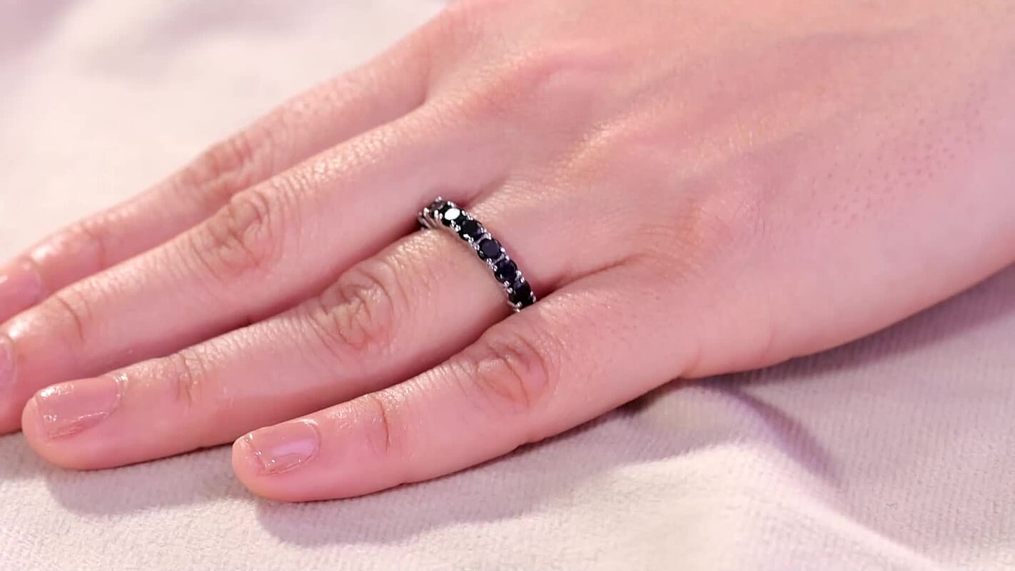 Thai Black Spinel Eternity Band Ring in Stainless Steel (Size 5.0) 2.70 ctw