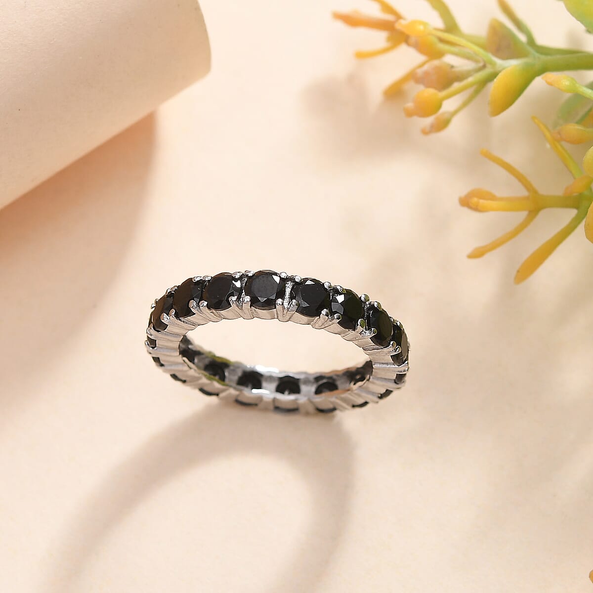 Thai Black Spinel 2.70 ctw Eternity Band Ring in Stainless Steel (Size 7.0) image number 1