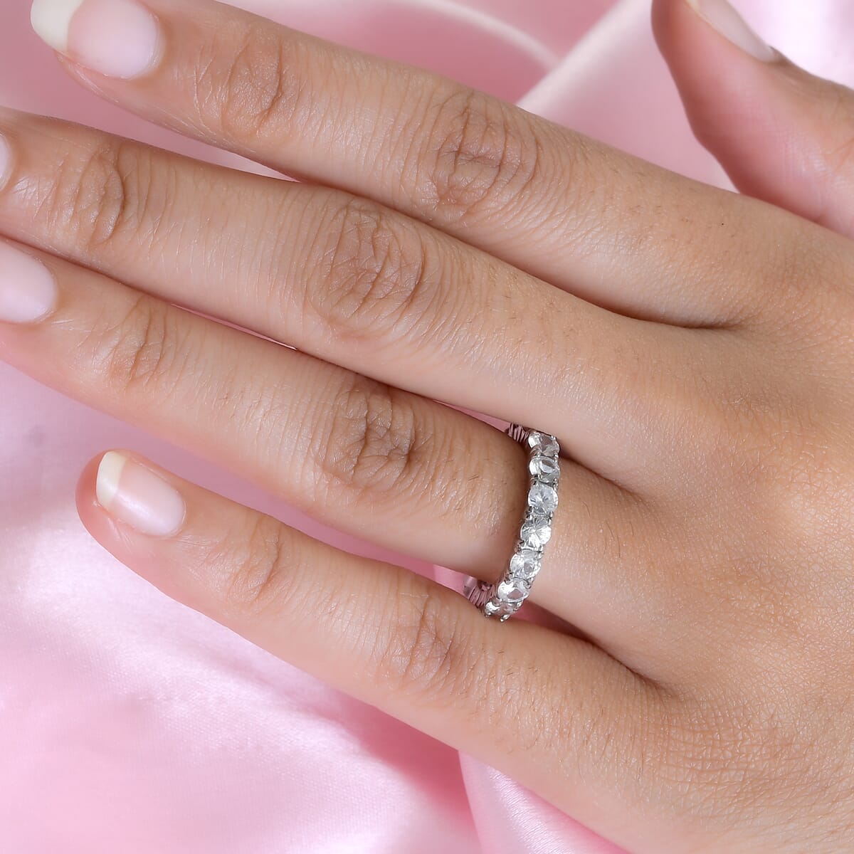 White Zircon 3.65 ctw Eternity Band Ring in Stainless Steel (Size 9.0) image number 2
