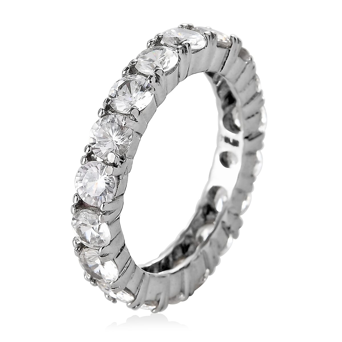 White Zircon 3.65 ctw Eternity Band Ring in Stainless Steel (Size 10.0) image number 3