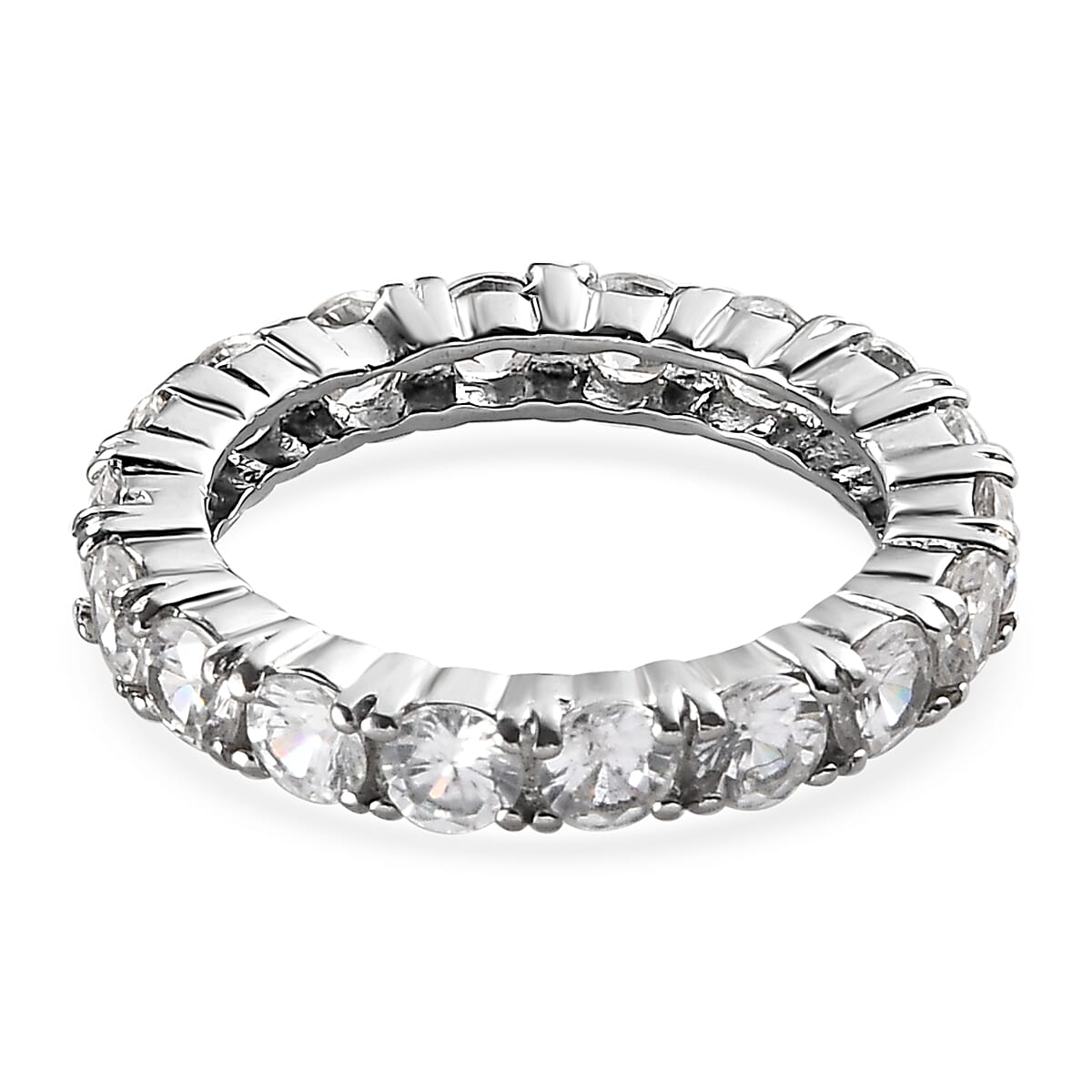 White Zircon 3.65 ctw Eternity Band Ring in Stainless Steel (Size 10.0) image number 4