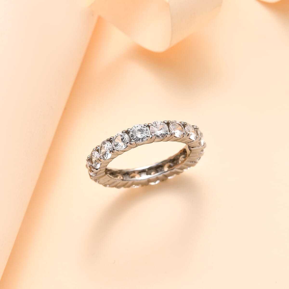 White Zircon 3.65 ctw Eternity Band Ring in Stainless Steel (Size 8.0) image number 1