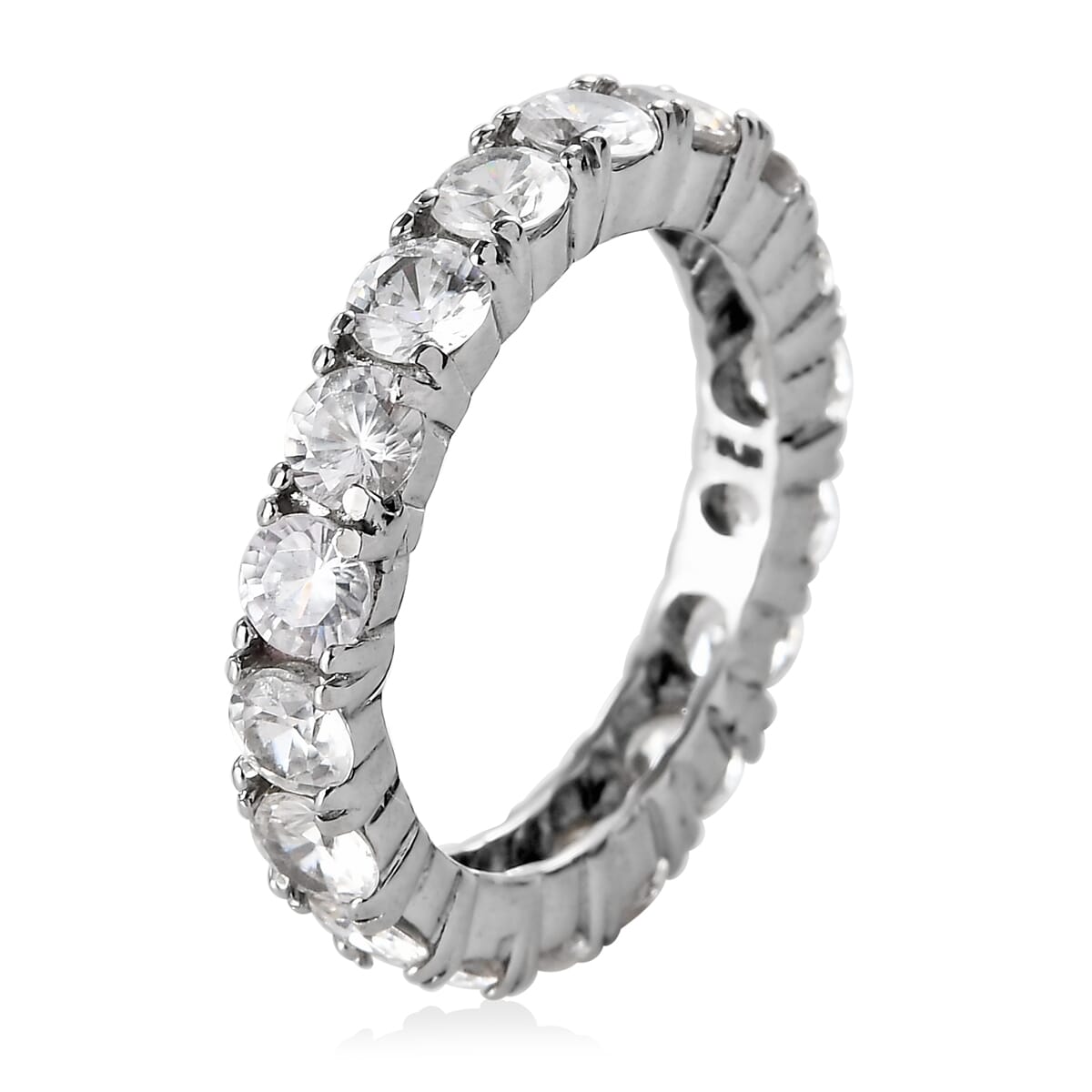 White Zircon 3.65 ctw Eternity Band Ring in Stainless Steel (Size 8.0) image number 3