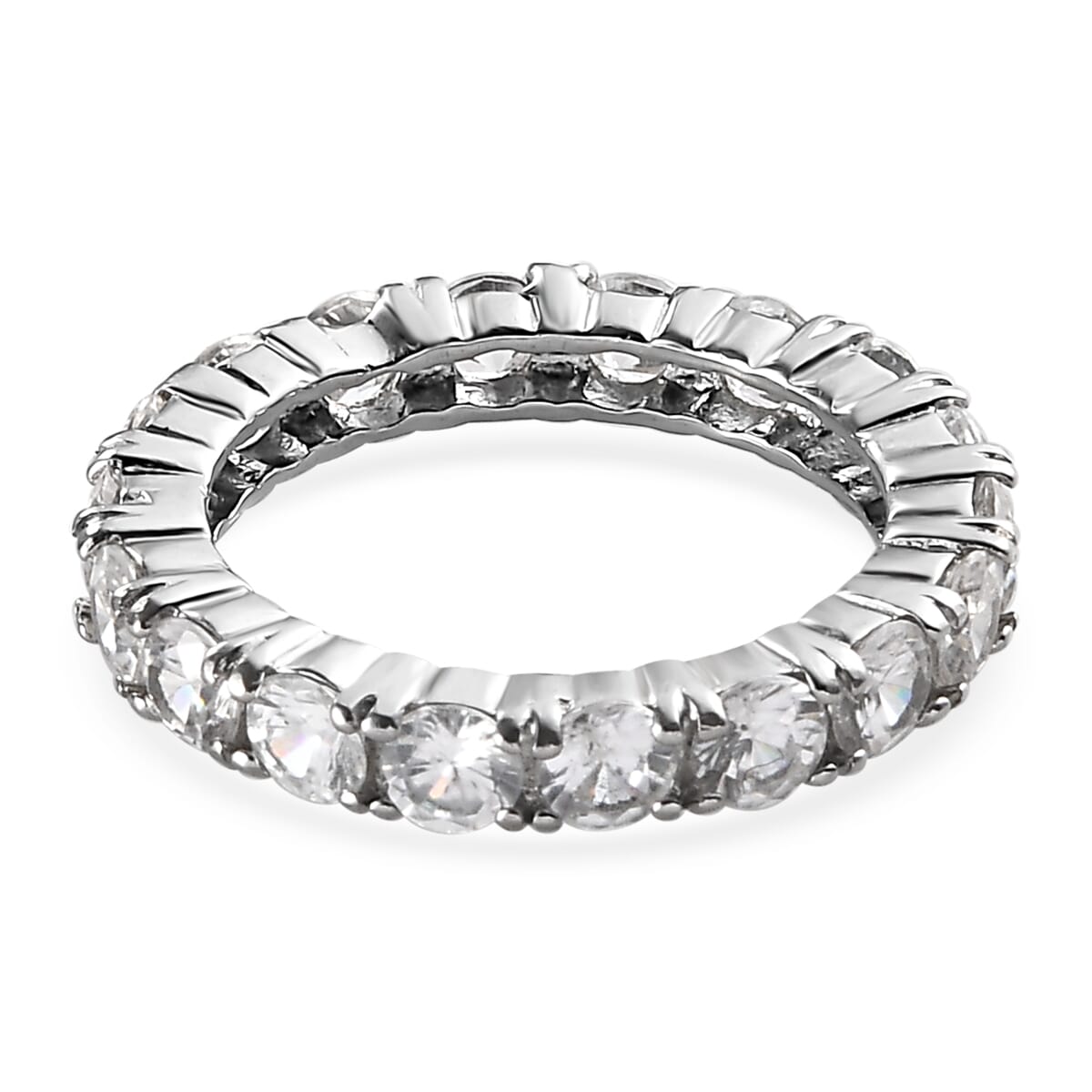 White Zircon 3.65 ctw Eternity Band Ring in Stainless Steel (Size 8.0) image number 4