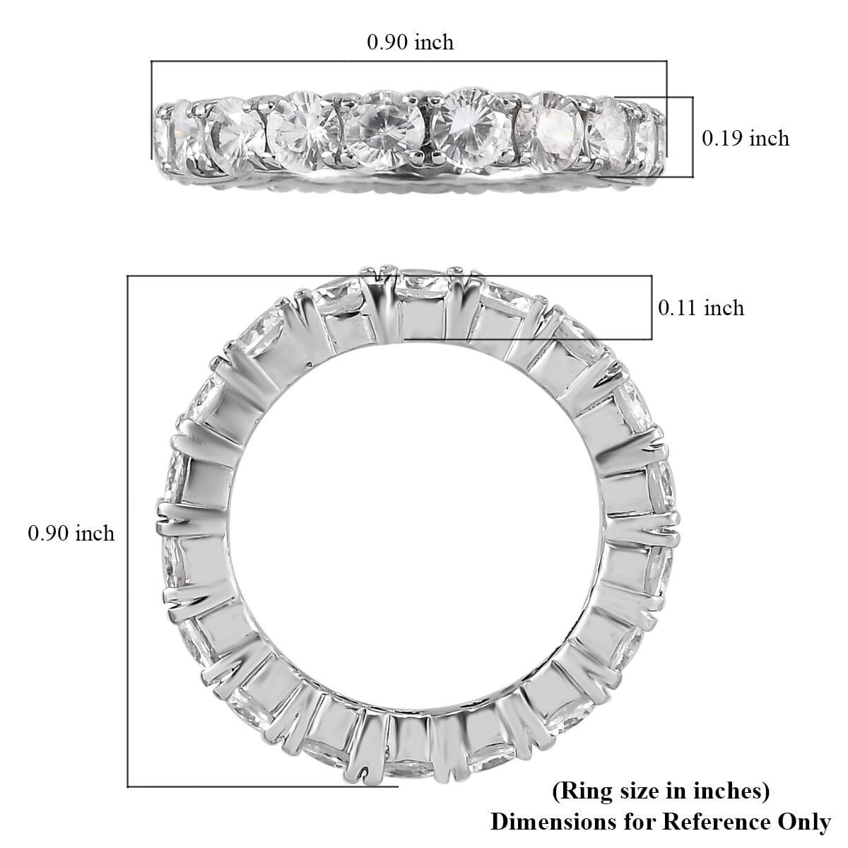 White Zircon 3.65 ctw Eternity Band Ring in Stainless Steel (Size 8.0) image number 5