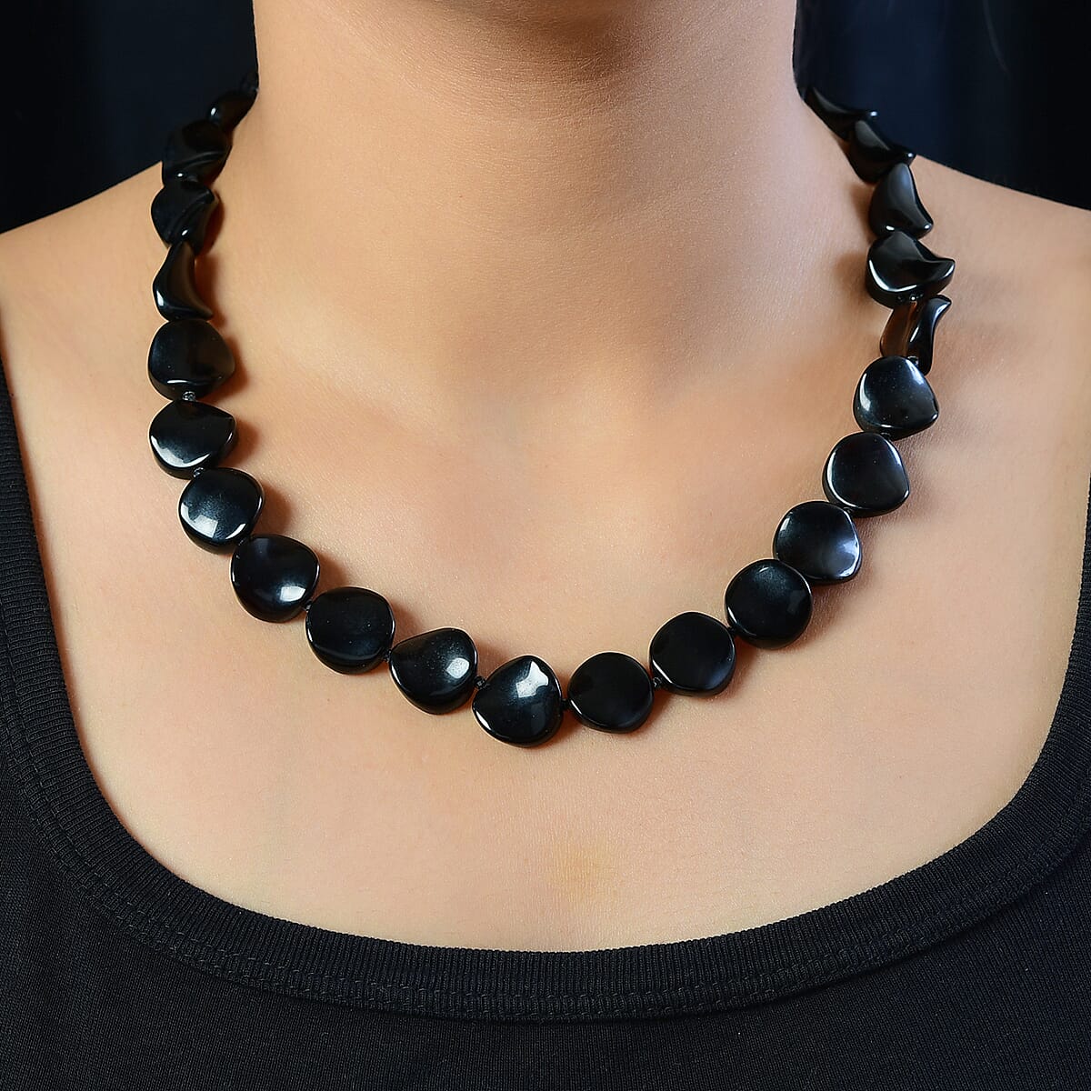 Black Agate and Thai Black Spinel Necklace 18 Inches in Sterling Silver 256.20 ctw image number 2
