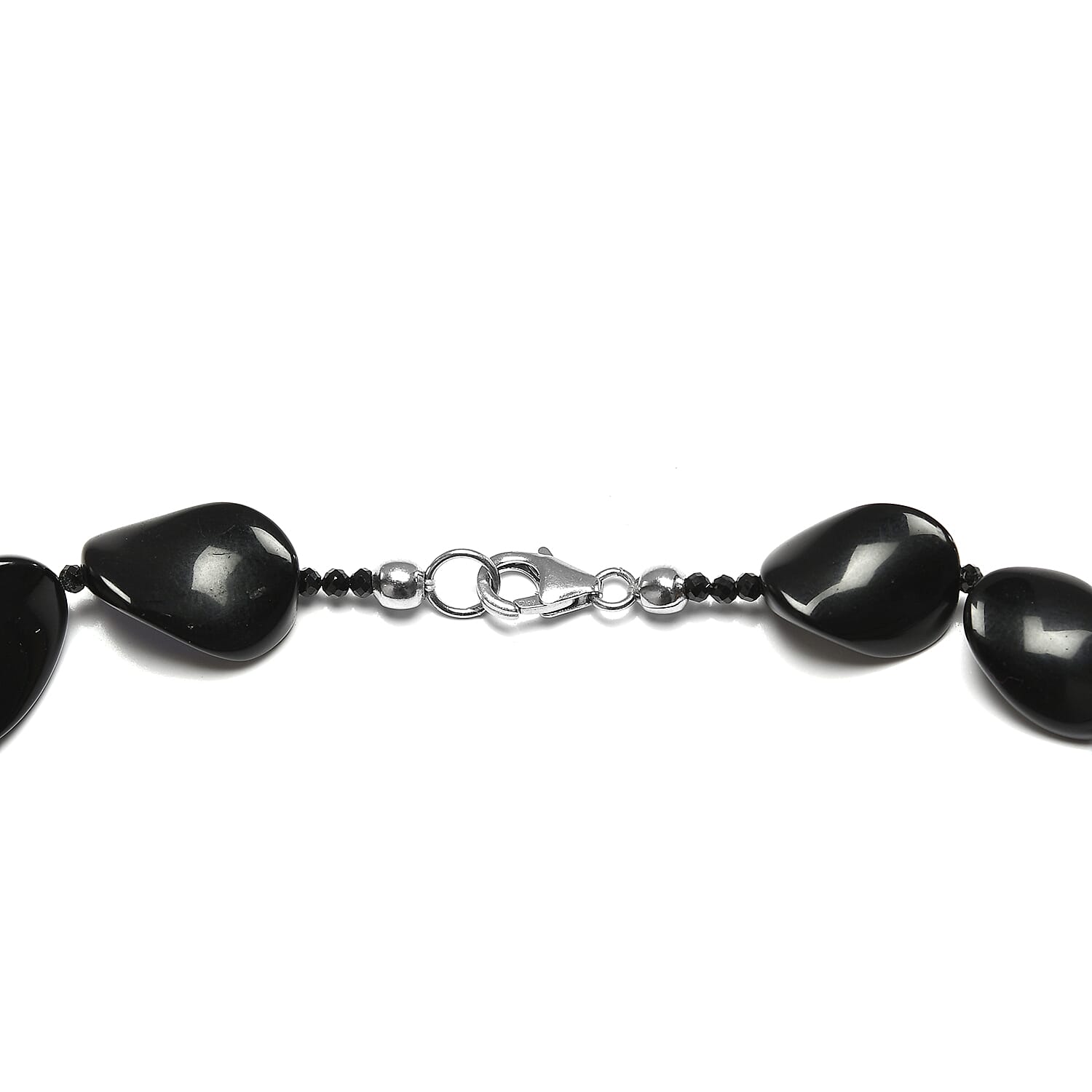 Black Agate and Thai Black Spinel Necklace 18 Inches in Sterling Silver 256.20 ctw