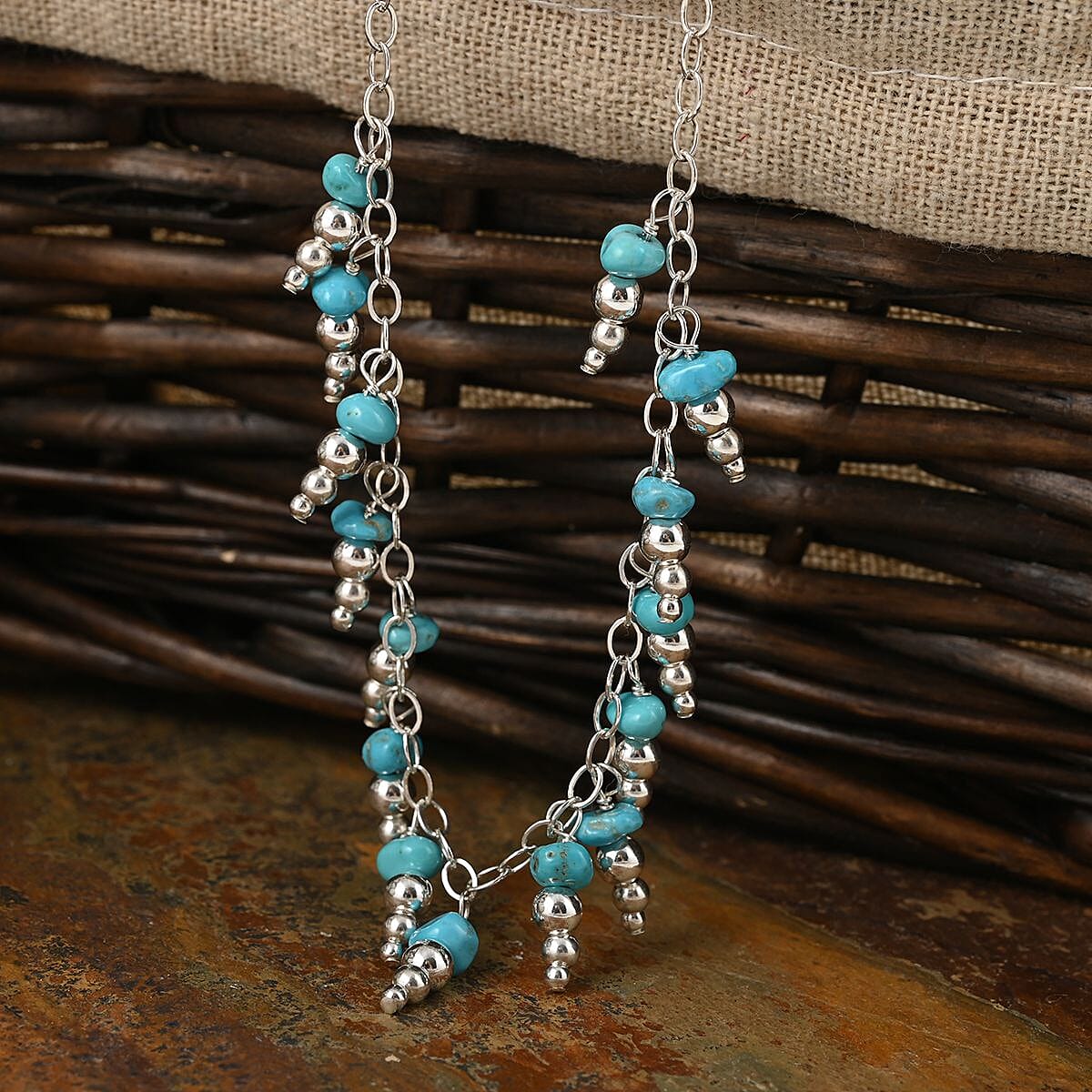 Santa Fe Style Mojave Turquoise Necklace 18 Inches in Sterling Silver 12.00 ctw image number 1