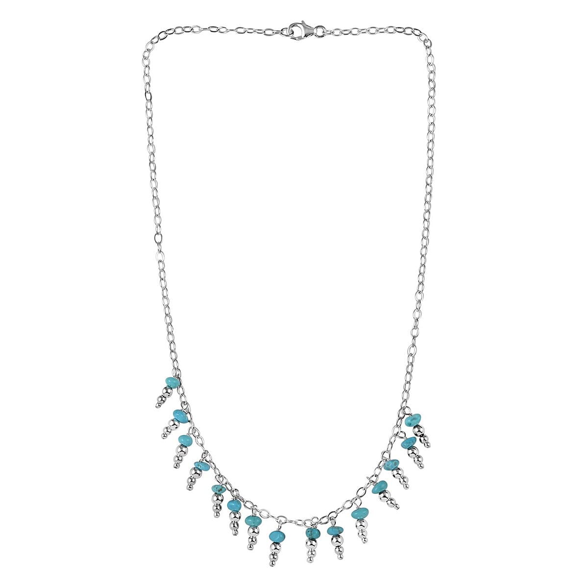 Santa Fe Style Mojave Turquoise Necklace 18 Inches in Sterling Silver 12.00 ctw image number 2