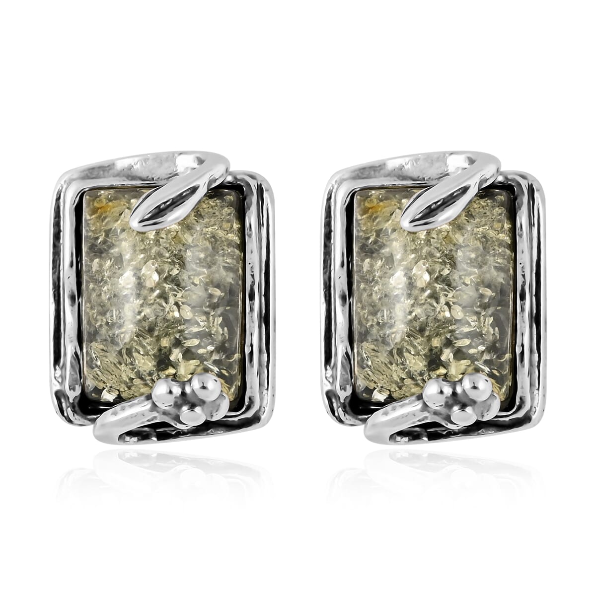 Green Amber Earrings in Sterling Silver image number 0
