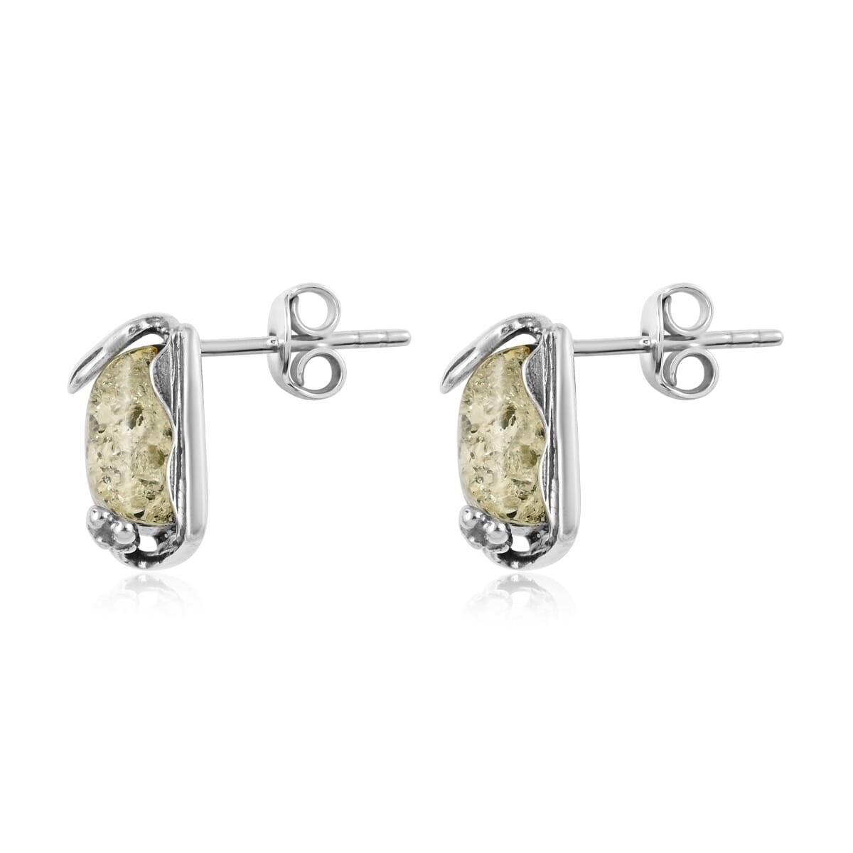 Green Amber Earrings in Sterling Silver image number 3