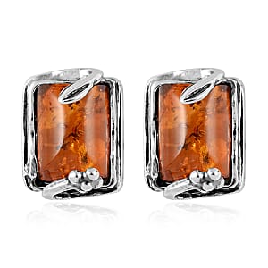 Red Amber Earrings in Sterling Silver