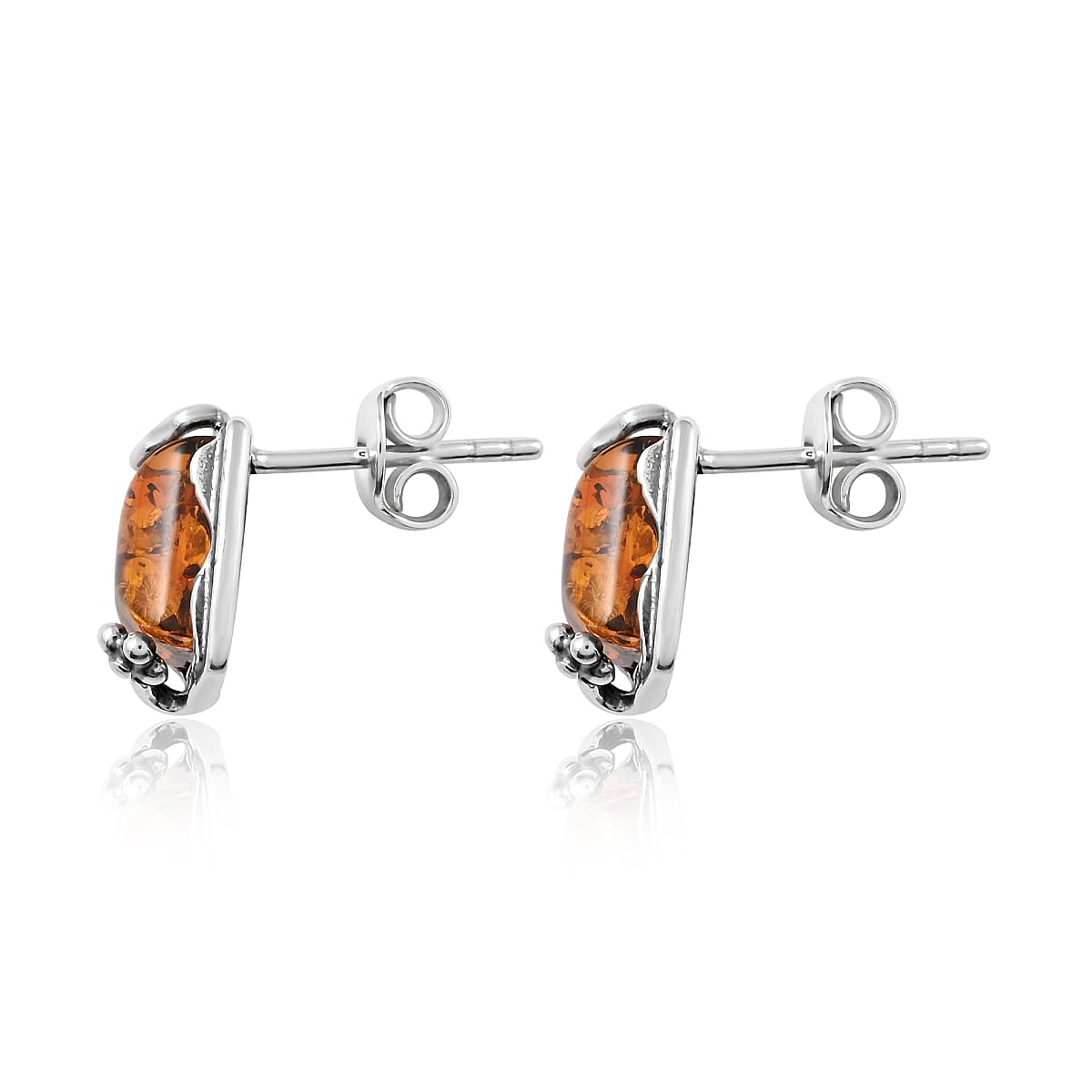 Red Amber Earrings in Sterling Silver image number 3