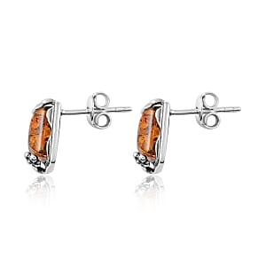 Red Amber Earrings in Sterling Silver