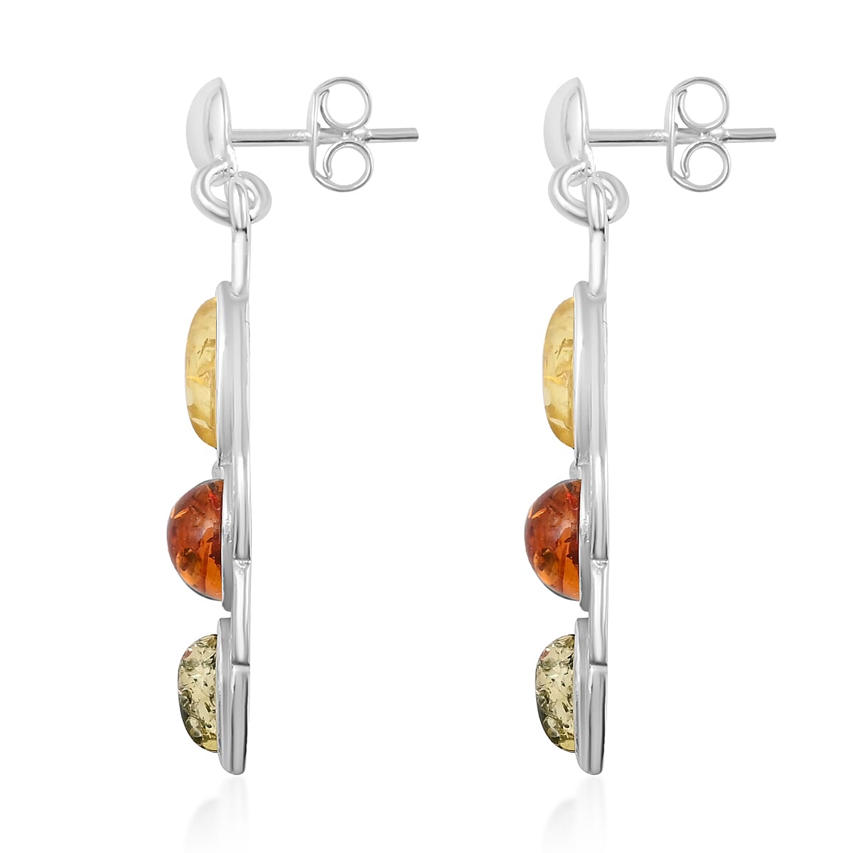 Multi Color Amber Earrings in Sterling Silver image number 3