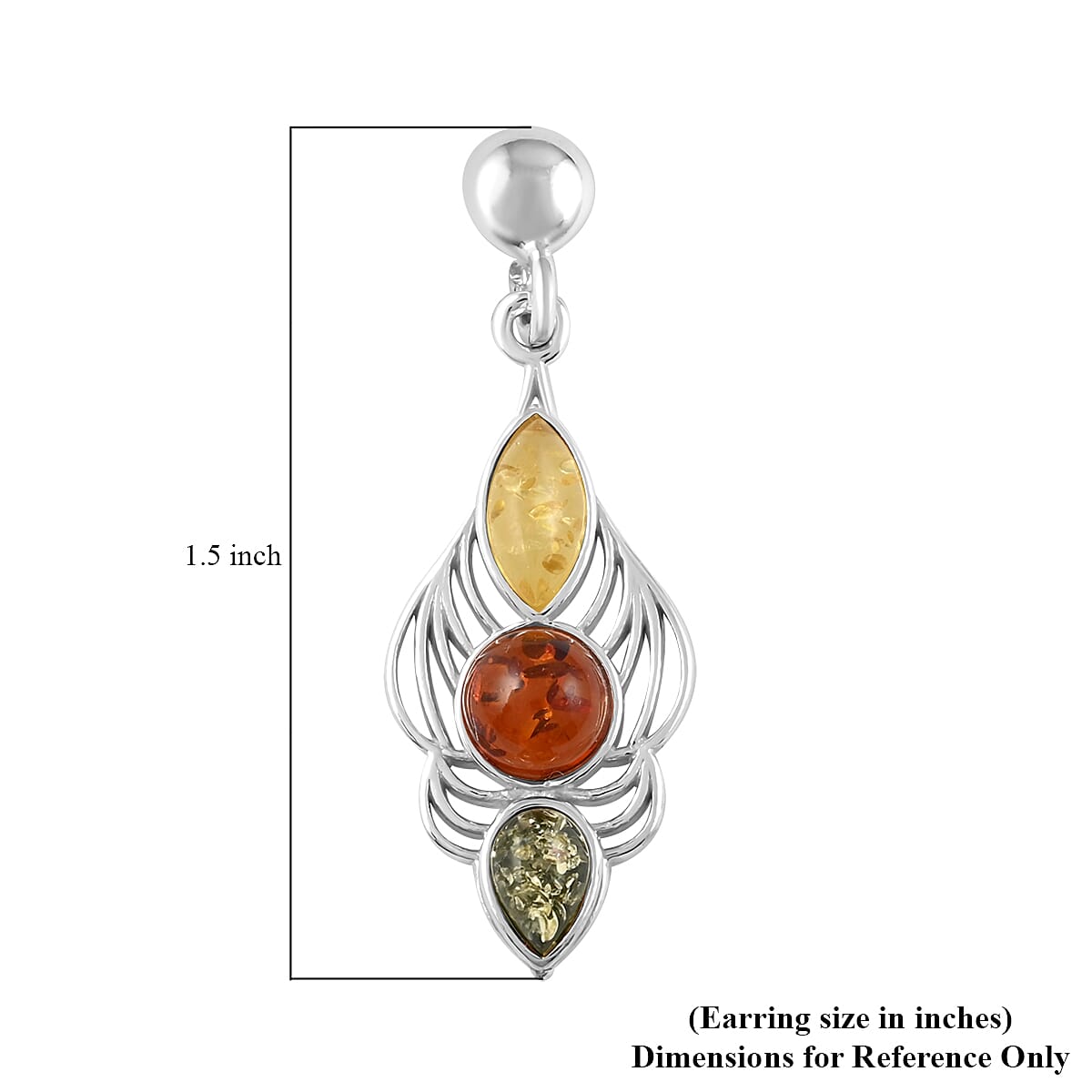 Multi Color Amber Earrings in Sterling Silver image number 4