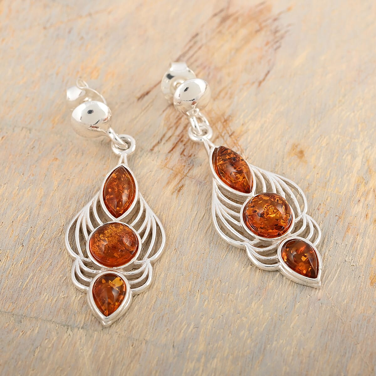 Chrome Yellow Amber Earrings in Sterling Silver image number 1