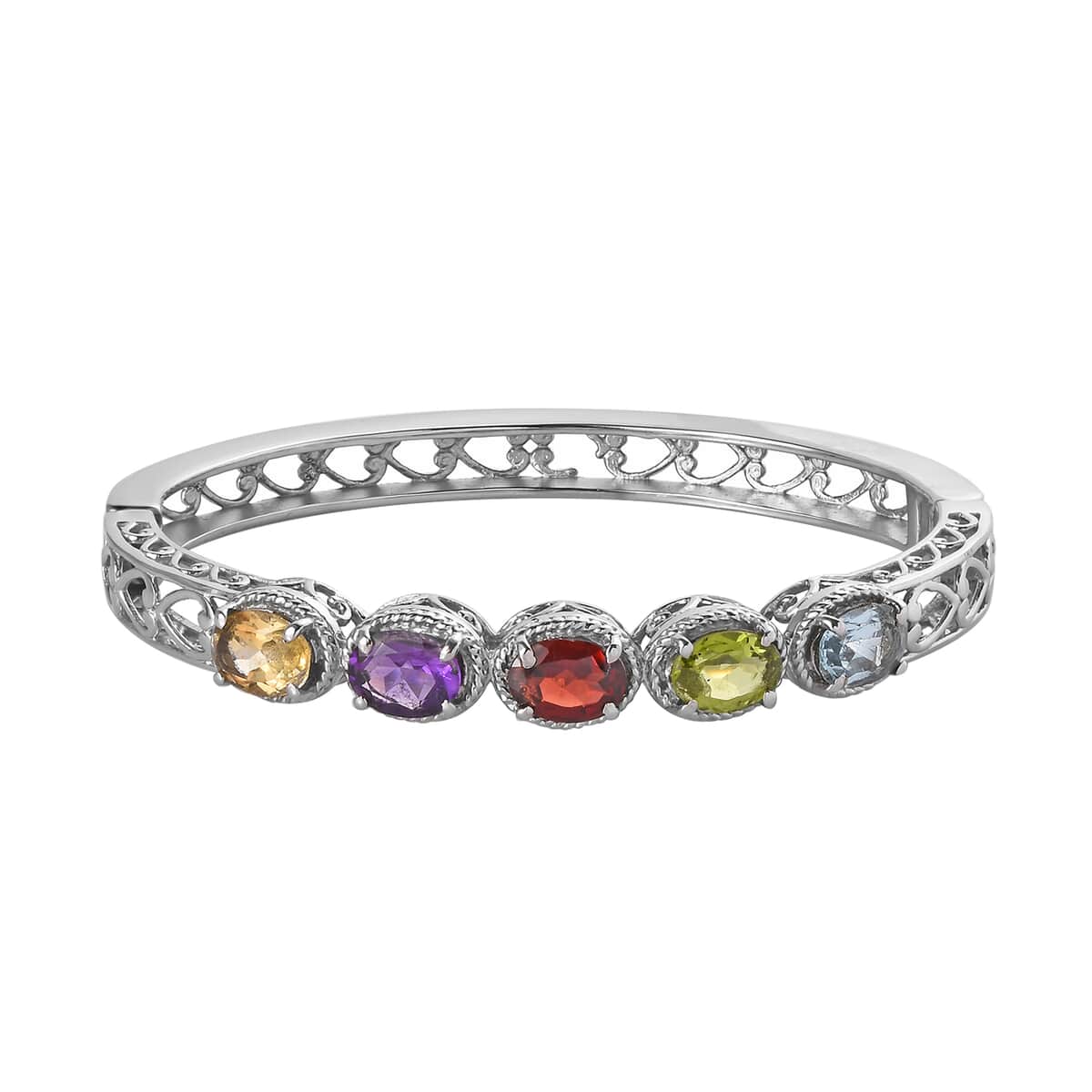 Multi Gemstone Bangle Bracelet in Stainless Steel (6.50 In) 6.90 ctw | Tarnish-Free, Waterproof, Sweat Proof Jewelry image number 0
