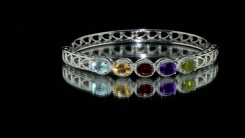 Multi Gemstone Bangle Bracelet in Stainless Steel (6.50 In) 5.75 ctw