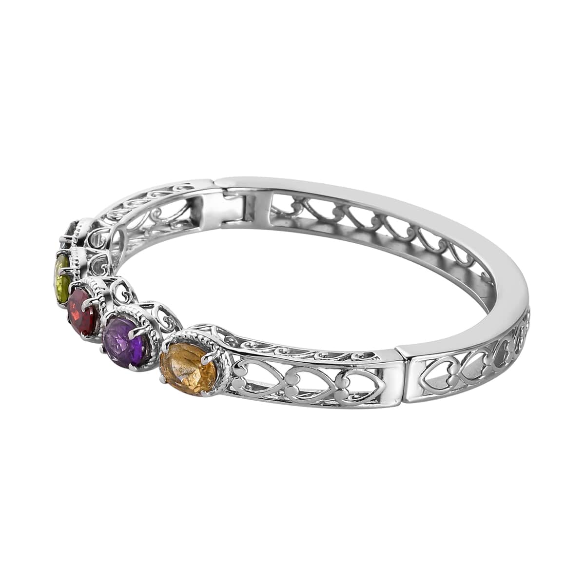 Multi Gemstone Bangle Bracelet in Stainless Steel (6.50 In) 6.90 ctw | Tarnish-Free, Waterproof, Sweat Proof Jewelry image number 3