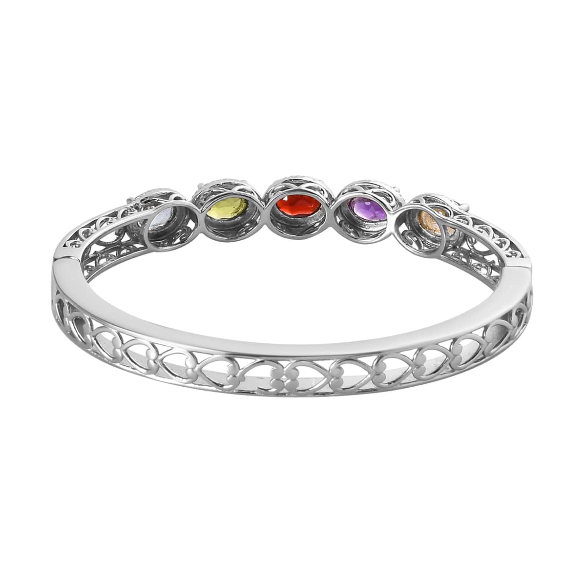 Multi Gemstone Bangle Bracelet in Stainless Steel (6.50 In) 6.90 ctw | Tarnish-Free, Waterproof, Sweat Proof Jewelry image number 4