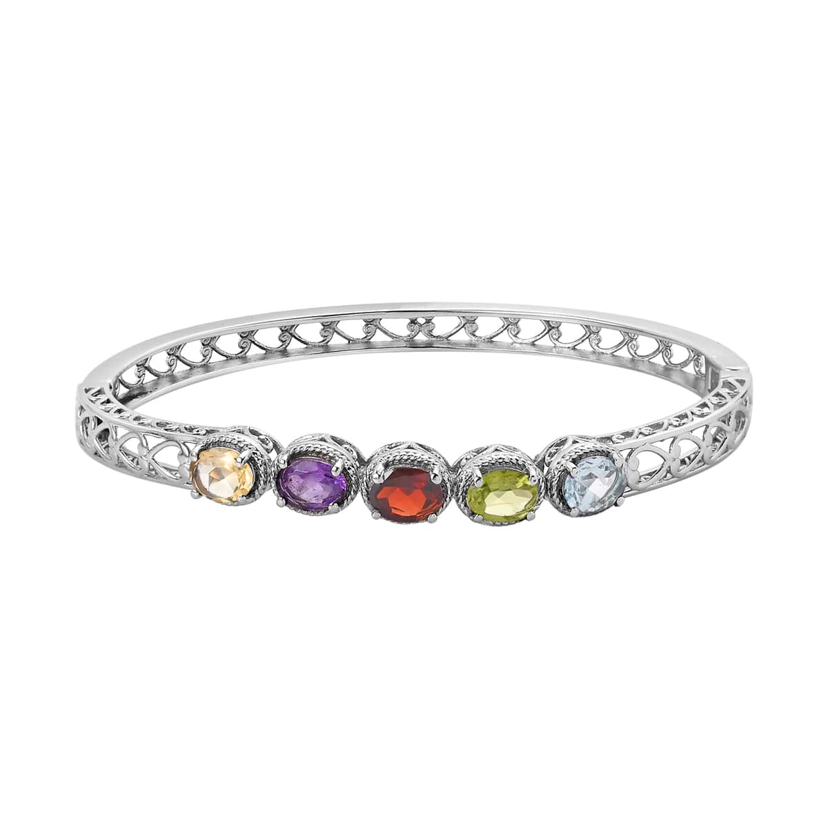 Multi Gemstone Bangle Bracelet in Stainless Steel (8.00 In) 6.90 ctw | Tarnish-Free, Waterproof, Sweat Proof Jewelry image number 0