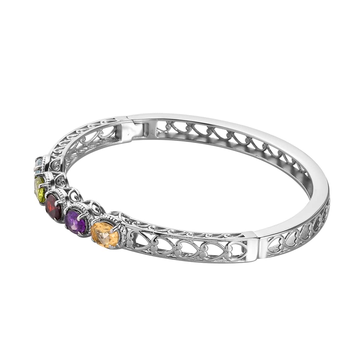 Multi Gemstone Bangle Bracelet in Stainless Steel (8.00 In) 6.90 ctw | Tarnish-Free, Waterproof, Sweat Proof Jewelry image number 3